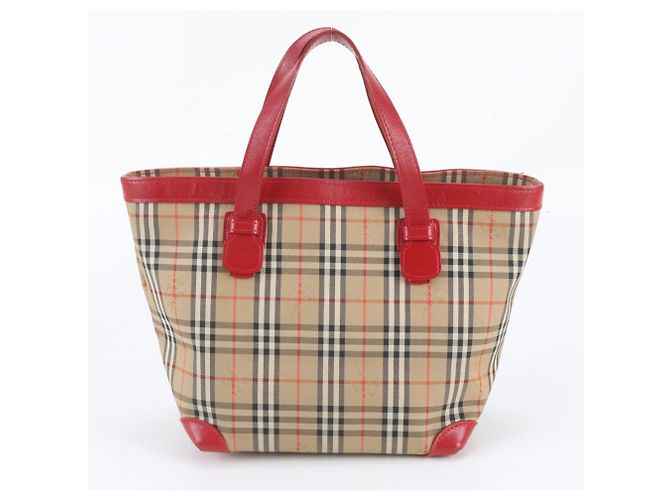 Burberry Nova Check Ledertasche Tote Bag Rot Beige - Ansicht 3