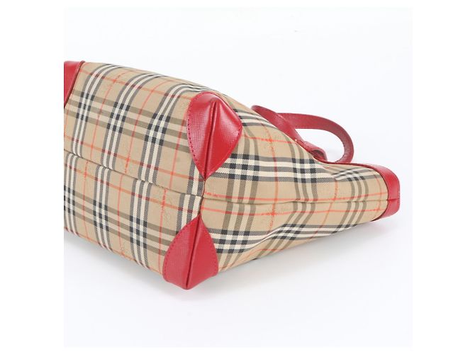 Burberry Nova Check Ledertasche Tote Bag Rot Beige - Ansicht 4