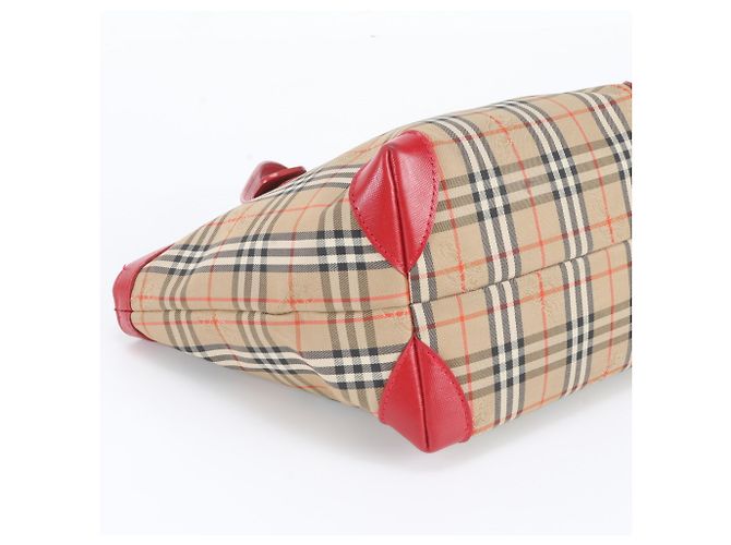 Burberry Nova Check Ledertasche Tote Bag Rot Beige - Ansicht 5