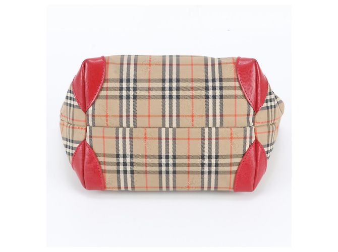 Burberry Nova Check Ledertasche Tote Bag Rot Beige - Ansicht 6