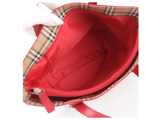 Burberry Nova Check Ledertasche Tote Bag Rot Beige - Ansicht 7