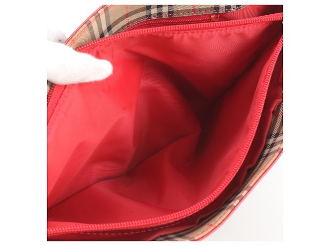 Burberry Nova Check Ledertasche Tote Bag Rot Beige - Ansicht 8