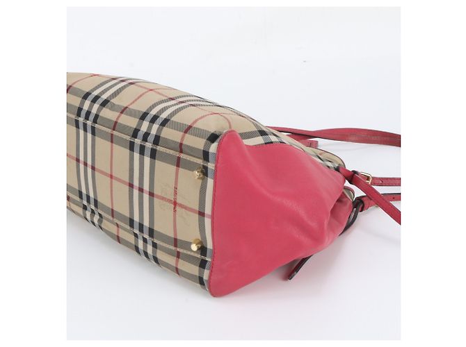 Borsa Tote a Spalla Burberry Nova Check in Pelle e Tela Rosa Beige - vista 4