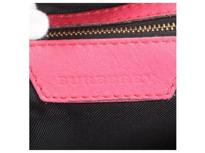Borsa Tote a Spalla Burberry Nova Check in Pelle e Tela Rosa Beige - vista 8