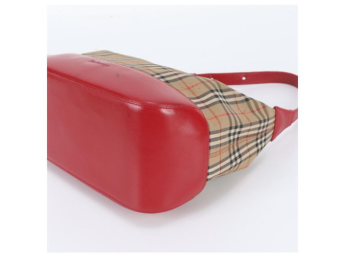 Borsa a tracolla in pelle Burberry Nova Check Shadow Horse Rosso Beige - vista 4