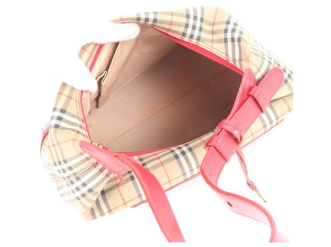 Borsa a tracolla in pelle Burberry Nova Check Shadow Horse Rosso Beige - vista 7