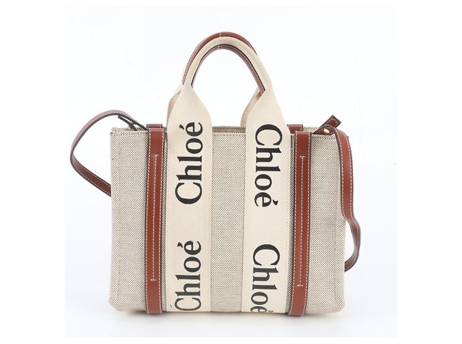 Chloé Woody Small Leder 2-Way Tasche Beige - Ansicht 4