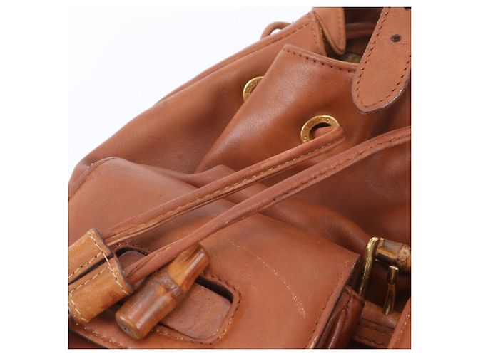 Zaino e borsa a tracolla Gucci Old Bamboo in pelle Marrone - vista 8