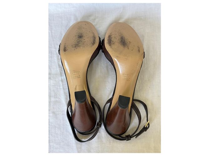 Sandali platform in pelle intrecciata marrone scuro Gucci - vista 10