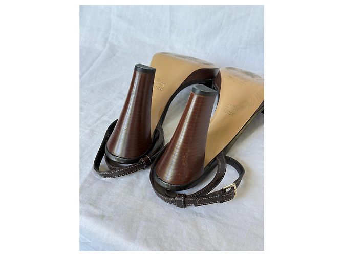 Sandali platform in pelle intrecciata marrone scuro Gucci - vista 11