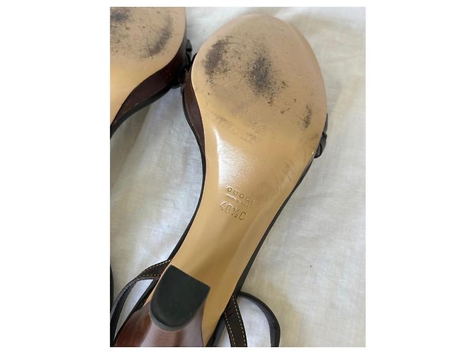 Sandali platform in pelle intrecciata marrone scuro Gucci - vista 12