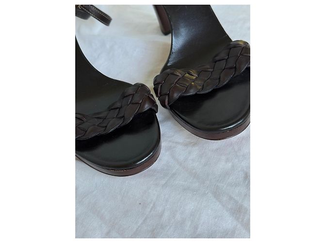 Sandali platform in pelle intrecciata marrone scuro Gucci - vista 4