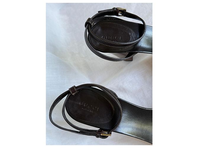 Sandali platform in pelle intrecciata marrone scuro Gucci - vista 5