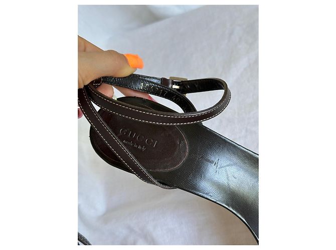 Sandali platform in pelle intrecciata marrone scuro Gucci - vista 6