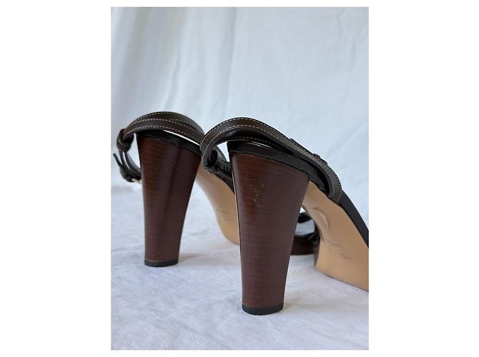 Sandali platform in pelle intrecciata marrone scuro Gucci - vista 9