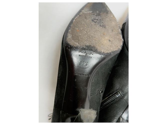 Botines Prada de piel negra con puntera con estampado de cocodrilo Negro - vista 13