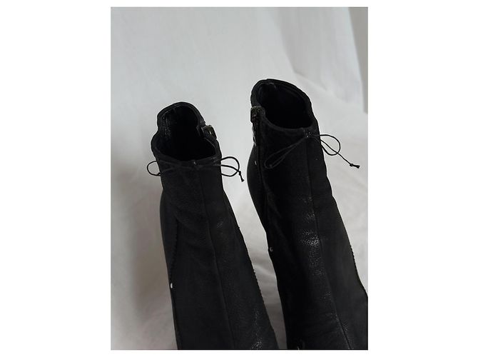 Botines Prada de piel negra con puntera con estampado de cocodrilo Negro - vista 5