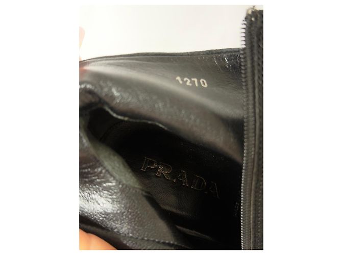 Botines Prada de piel negra con puntera con estampado de cocodrilo Negro - vista 9