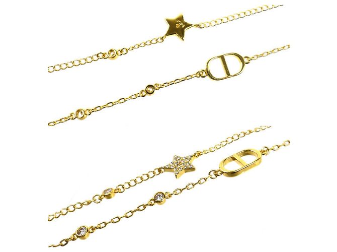 Collana Christian Dior Petit CD in metallo doppio e cristalli D'oro - vista 2