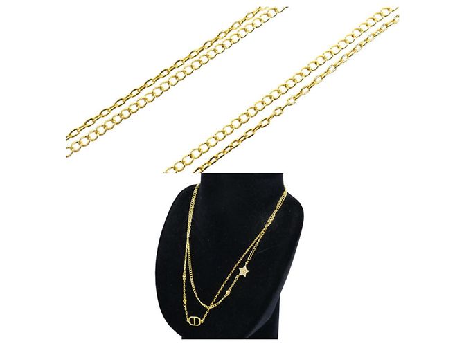 Collana Christian Dior Petit CD in metallo doppio e cristalli D'oro - vista 3