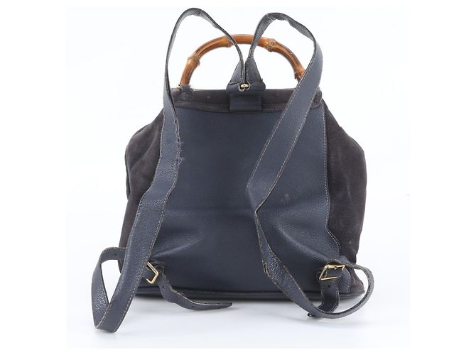 Gucci Bamboo Leder-Rucksack Schultertasche Marineblau - Ansicht 3