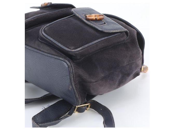 Gucci Bamboo Leder-Rucksack Schultertasche Marineblau - Ansicht 4