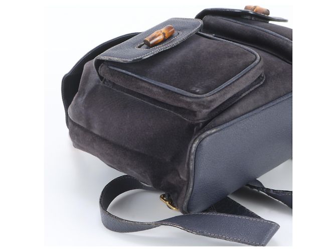 Gucci Bamboo Leder-Rucksack Schultertasche Marineblau - Ansicht 5
