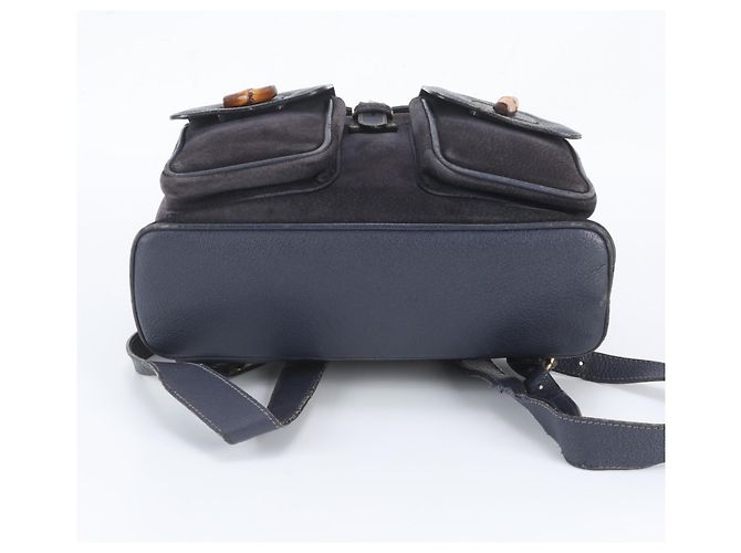 Gucci Bamboo Leder-Rucksack Schultertasche Marineblau - Ansicht 6