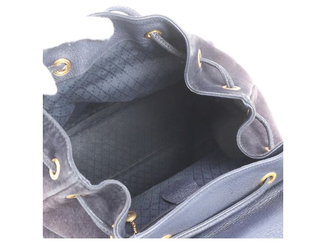 Gucci Bamboo Leder-Rucksack Schultertasche Marineblau - Ansicht 7