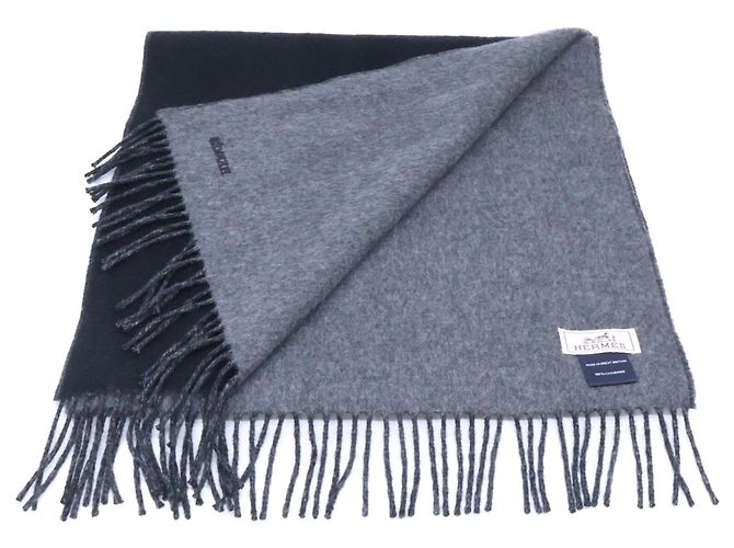 Hermès Stola in cashmere Hermes in nero e grigio Marrone - vista 4