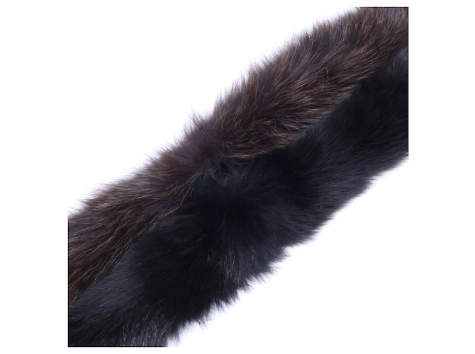 Fendi Fox Fur Rabbit Silk Stole/Scarf Brown Black - view 4
