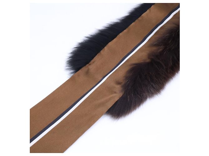 Fendi Fox Fur Rabbit Silk Stole/Scarf Brown Black - view 8