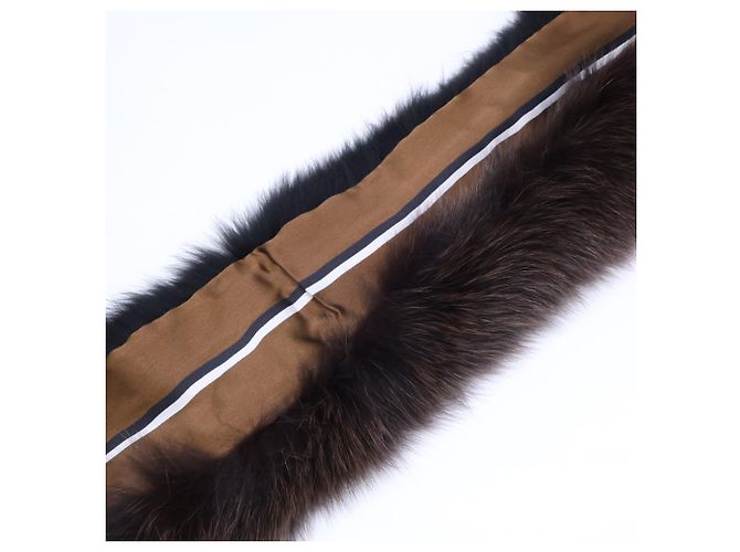 Fendi Fox Fur Rabbit Silk Stole/Scarf Brown Black - view 9