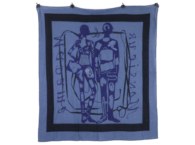 Hermès Sciarpa in cotone Hermes Monsieur et Madame Blu navy - vista 2