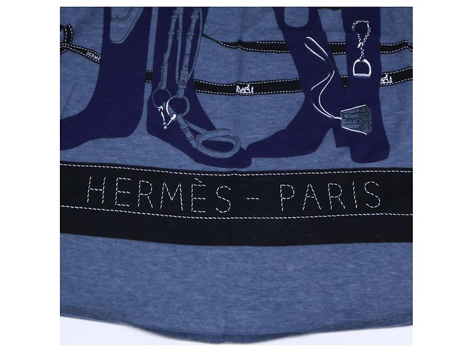 Hermès Sciarpa in cotone Hermes Monsieur et Madame Blu navy - vista 3