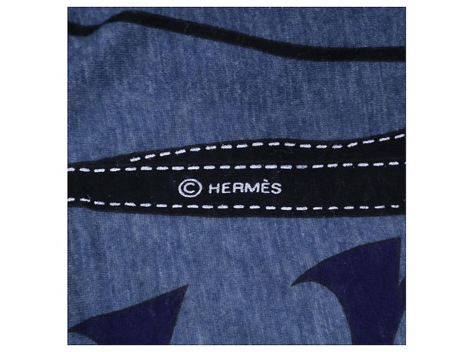 Hermès Sciarpa in cotone Hermes Monsieur et Madame Blu navy - vista 4