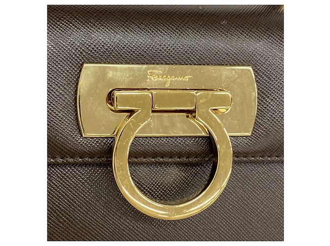 Borsa in pelle Gancini Salvatore Ferragamo Marrone - vista 10