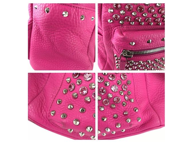 Zaino MCM Stark Special in pelle rosa con borchie e strass - vista 5