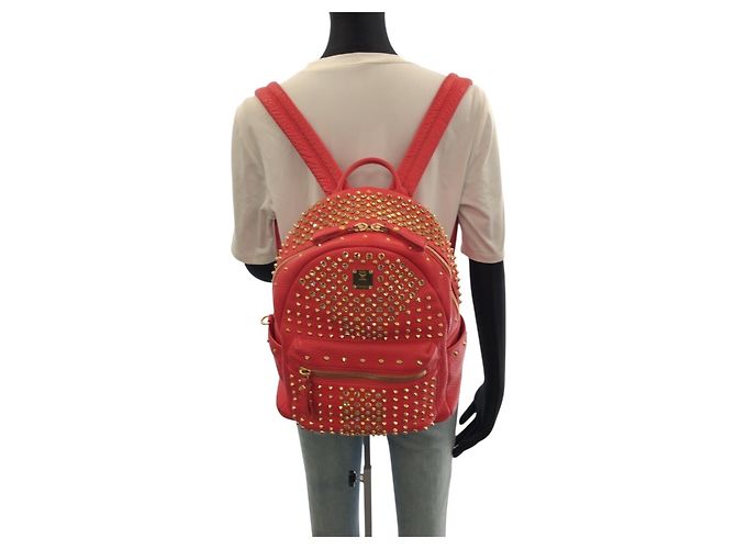 MCM Stark Studded Leather Backpack Red - view 7