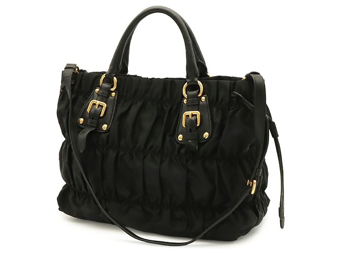 Prada Tessuto Gathered Tote Bag Black - view 3