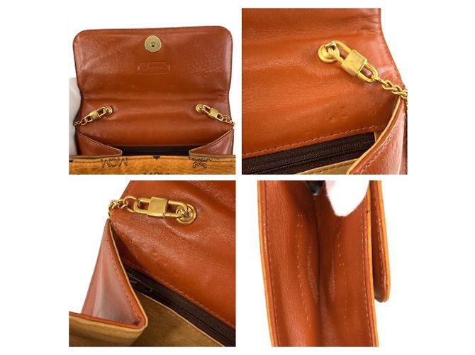 Borsa a tracolla con catena in pelle marrone MCM Visetos Logogram - vista 5