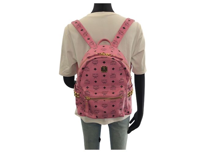 Zaino MCM Visetos Stark in pelle rosa - vista 7