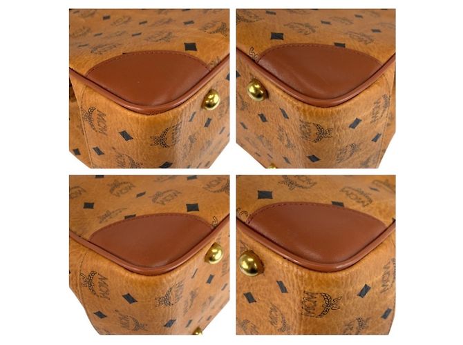 Sac Boston MCM Vintage Visetos Brown Cognac en cuir Marron - vue 3