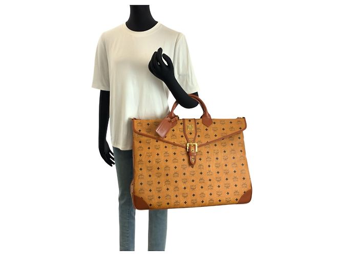Sac Boston MCM Vintage Visetos Brown Cognac en cuir Marron - vue 7
