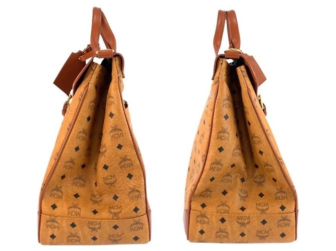 Sac Boston MCM Vintage Visetos Brown Cognac en cuir Marron - vue 8