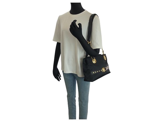 Borsa a tracolla Versace Vintage Sunburst in nylon nero e pelle - vista 7