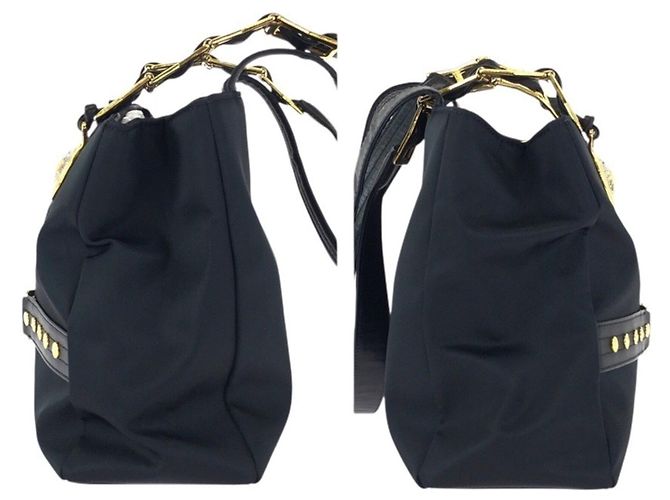Borsa a tracolla Versace Vintage Sunburst in nylon nero e pelle - vista 8