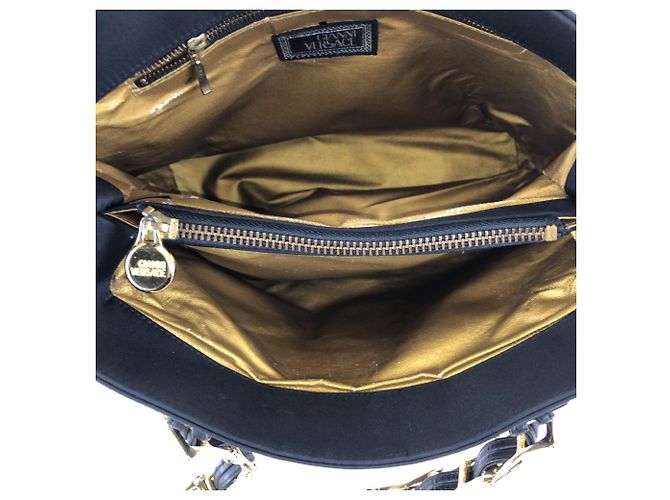 Borsa a tracolla Versace Vintage Sunburst in nylon nero e pelle - vista 9