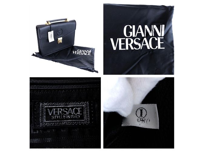 Pochette Versace Vintage Sunburst en cuir noir - vue 5