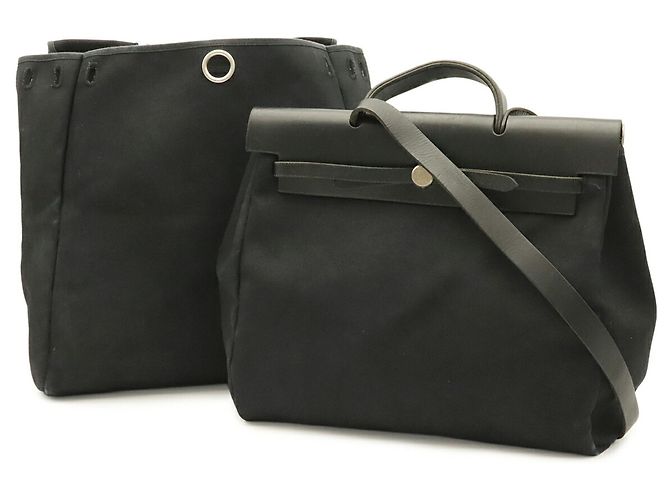 Hermès Hermes Herbag MM Schultertasche Schwarz - Ansicht 2